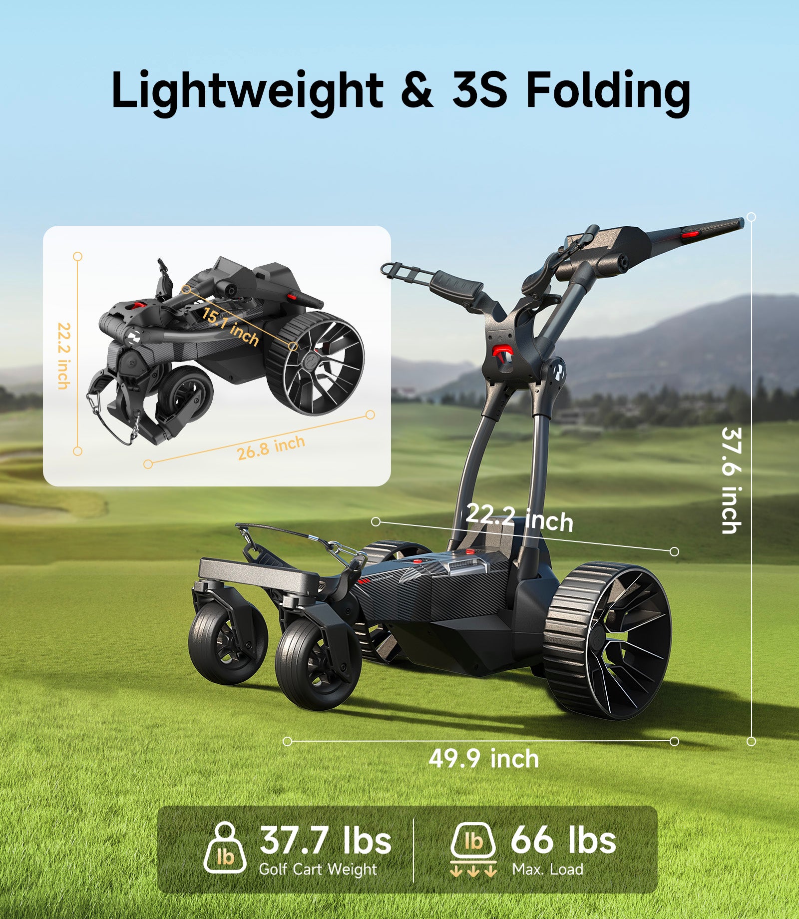 Birdie 3X Auto Follow Electric Golf Cart with Remote, 36 Hole Battery, Follow Me Electric Golf Push Carts, All Terrain Wheels, Smart Power Assist, Super Compact Golf Cart Electric