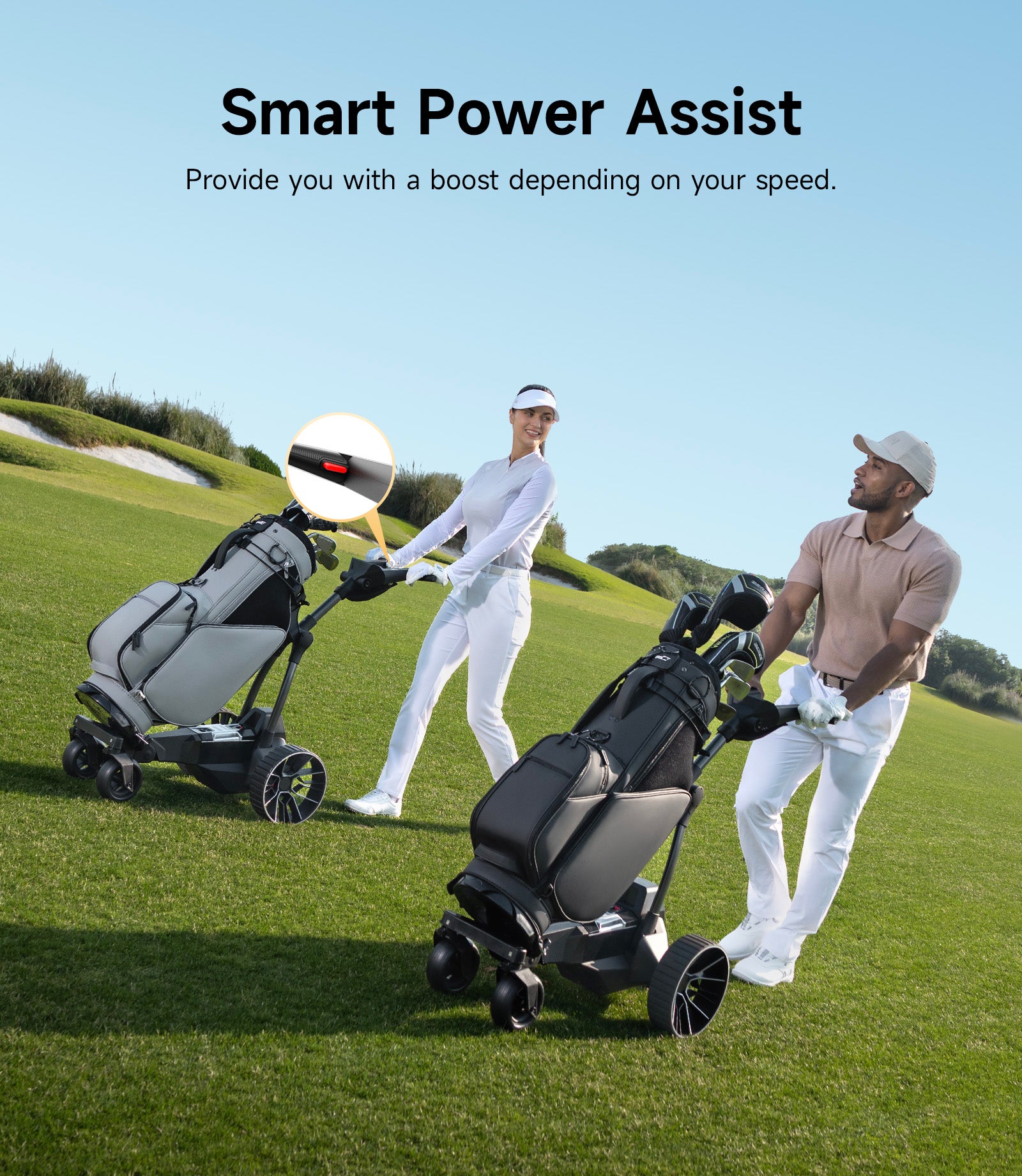 Birdie 3X Auto Follow Electric Golf Cart with Remote, 36 Hole Battery, Follow Me Electric Golf Push Carts, All Terrain Wheels, Smart Power Assist, Super Compact Golf Cart Electric
