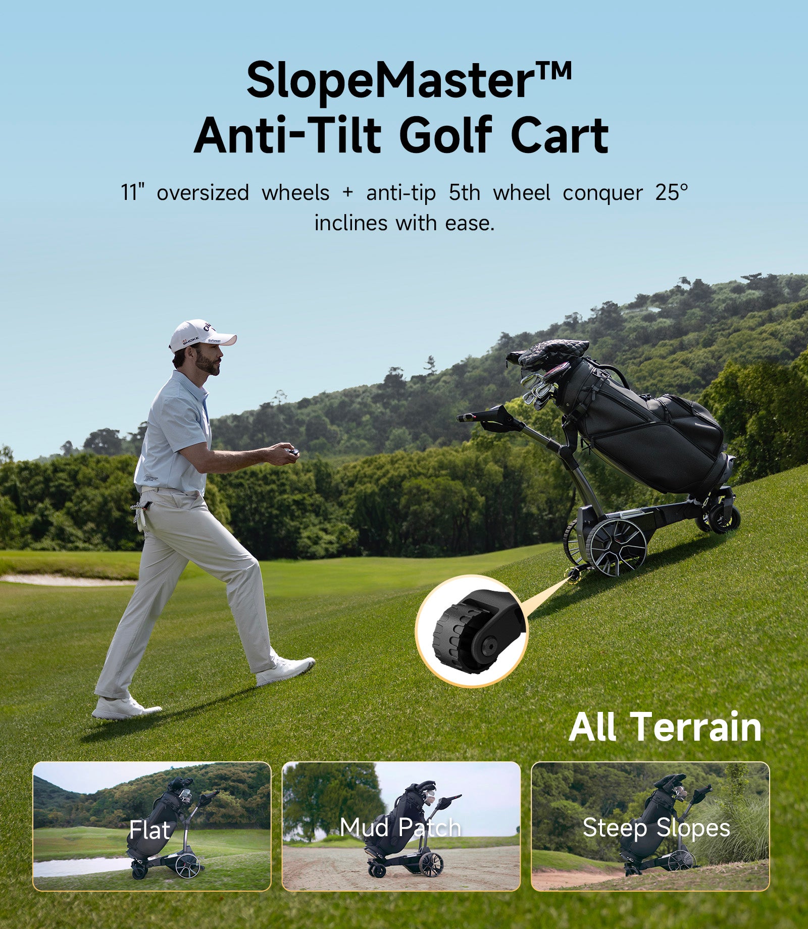Birdie 3X Auto Follow Electric Golf Cart with Remote, 36 Hole Battery, Follow Me Electric Golf Push Carts, All Terrain Wheels, Smart Power Assist, Super Compact Golf Cart Electric